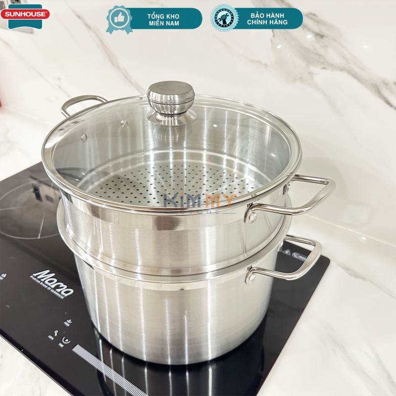 Bộ nồi xửng inox size 30cm - Vung kính cường lực